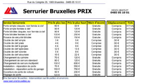 réparation serrure prix